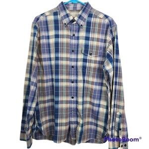 Guideboat Co. Indigo Bleeder Madras Men's Plaid Long Sleeve Button Down Size M